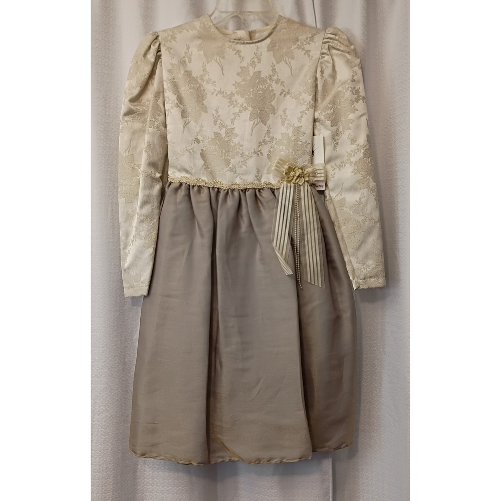 Vintage HoneyBee Victorian Girls Dress Sz 10 Metallic Gold Holiday Formal NWT